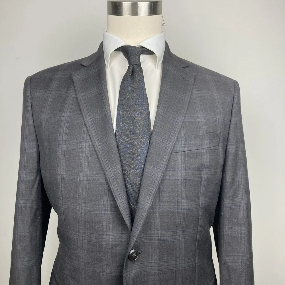 Michael Kors Mens Suit Jacket Blazer‎ 42R Brown Plaid Stretch